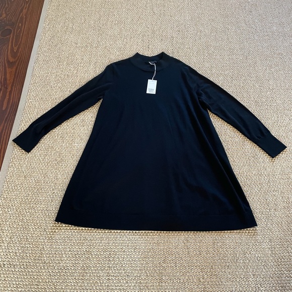 NWT COS VIRGIN WOOL MIDI BLACK A- LINE FLARE DRESS SIZE L . - Picture 2 of 8